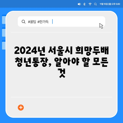 2024년 서울시 희망두배 청년통장신청, 기간 및 만기