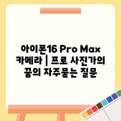 아이폰16 Pro Max 카메라 | 프로 사진가의 꿈