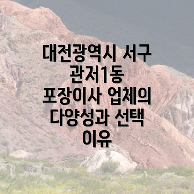 대전광역시 서구 관저1동 포장이사 업체의 다양성과 선택 이유