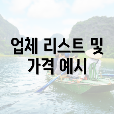 업체 리스트 및 가격 예시