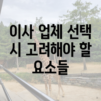 이사 업체 선택 시 고려해야 할 요소들