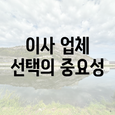 이사 업체 선택의 중요성