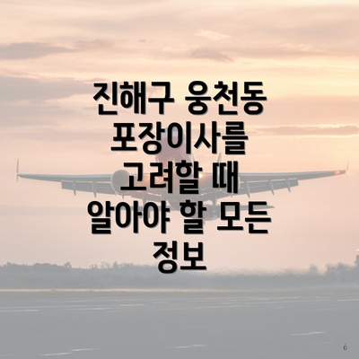 진해구 웅천동 포장이사를 고려할 때 알아야 할 모든 정보